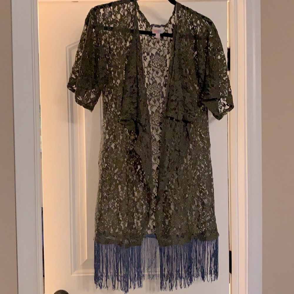 Boho chic super soft lace kimono/duster. Olive & slate blue. Fits size 00 to 10